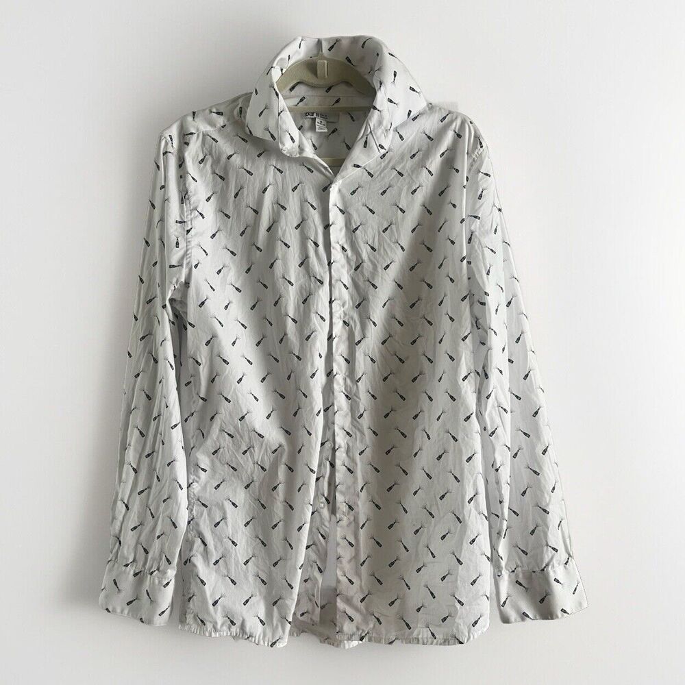 Bar III Button Down White Champagne Print Slim Dress Shirt Men’s Medium